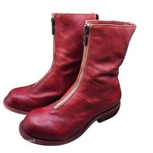 Guidi PL2 Full grain horse leather front zip boots red US 7 Italy